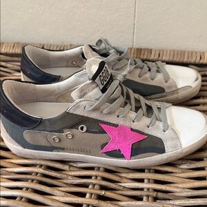 Golden Goose Women's Sneakers with Pink Star and Camouflage